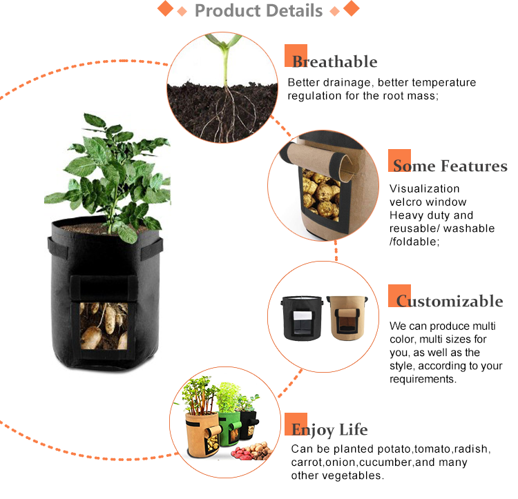 Grow Bags Heavy Duty Thickened Non-woven Plant Fabric Pots With Handles,  For Potatoes Tomatoes Mushrooms Flowers 3 Gallon/5 Gallon/7 Gallon/10  Gallon - Temu