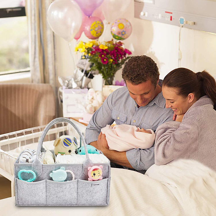 Custom Portable Multi Pocket Felt Diaper Caddy Bag