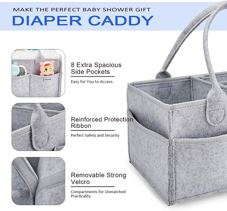 Custom Portable Multi Pocket Felt Diaper Caddy Bag