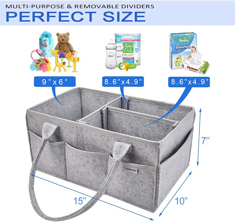 Custom Portable Multi Pocket Felt Diaper Caddy Bag
