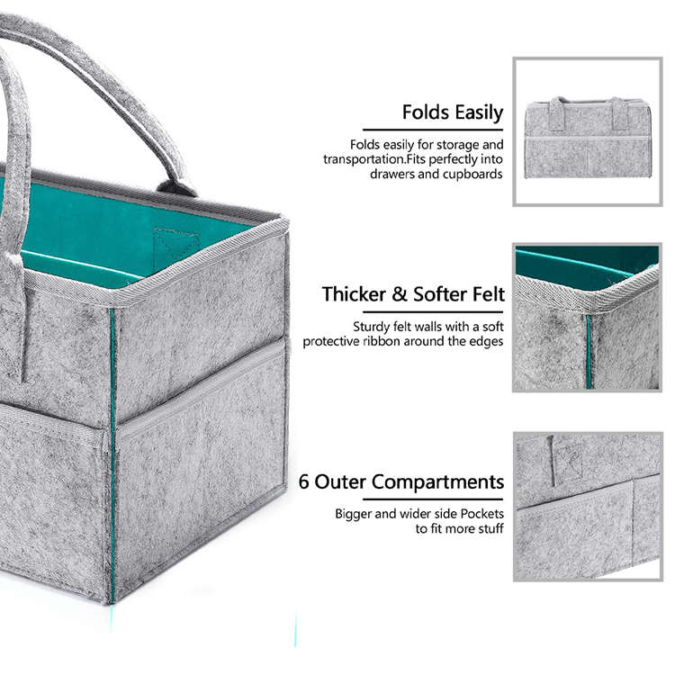 Factory Supply Foldable Sturdy Felt Diaper Caddy Infant Nursery Organized Bag