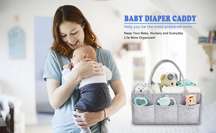 Custom Portable Multi Pocket Felt Diaper Caddy Bag