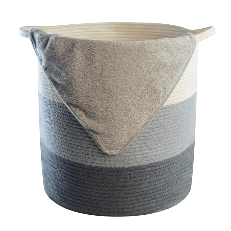 Large Woven Cotton Rope Laundry Blanket Storage Basket With Handles